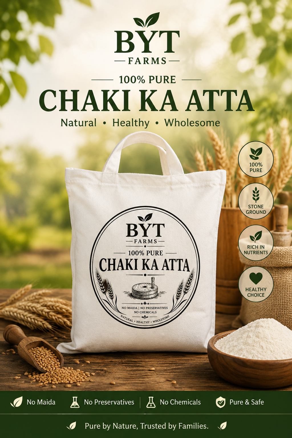 Pure Chakki Atta | 100% Whole Wheat Flour | BYT Organics