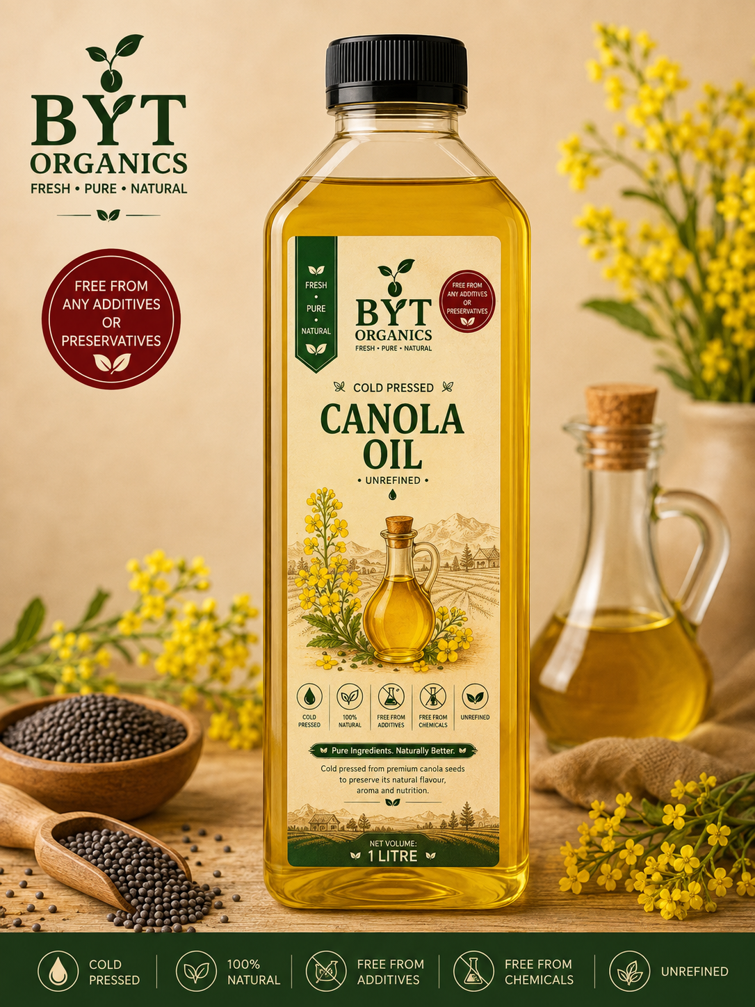 Natural Cold Pressed CanolaOil |  100% Pure | BYT Organics