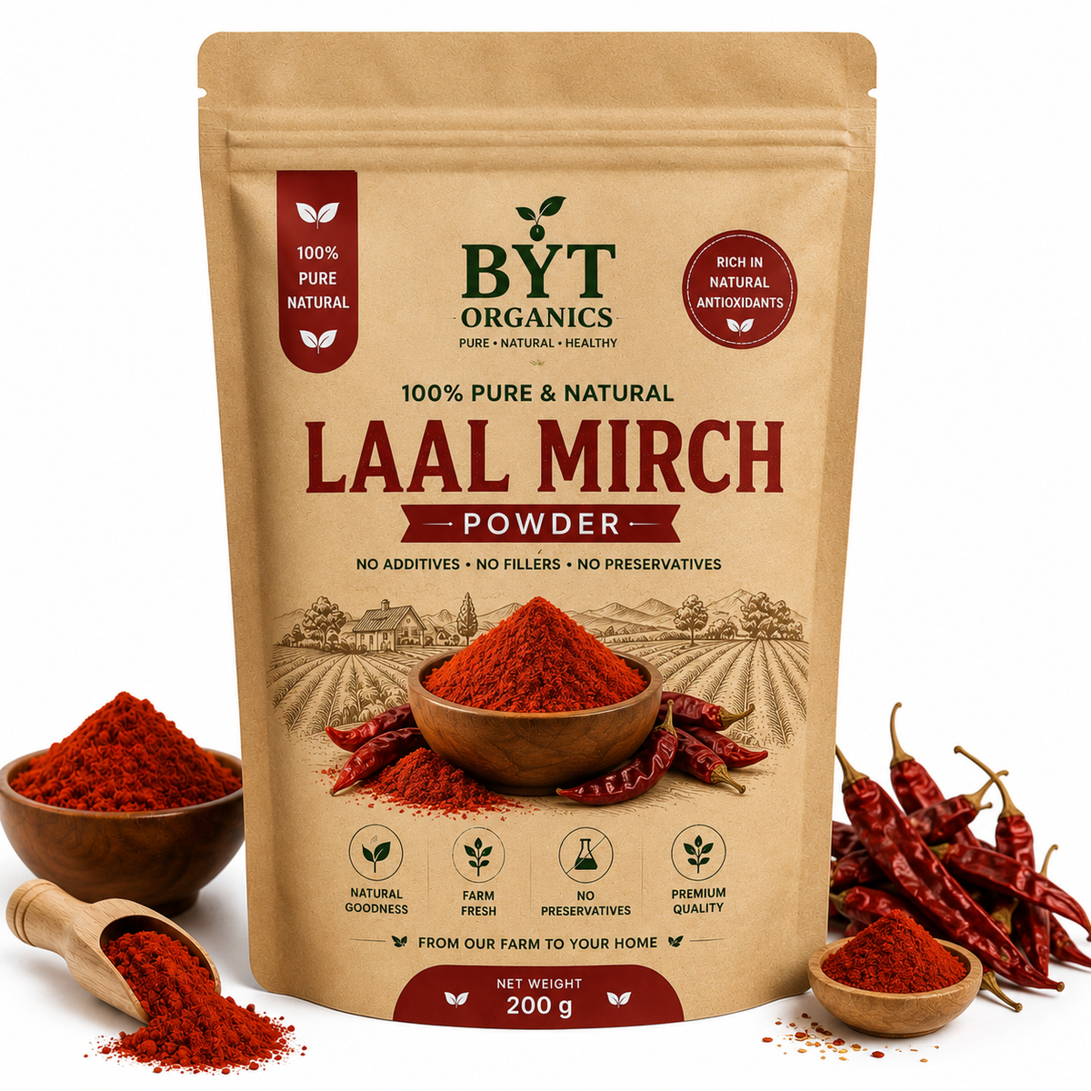 Red Chilli Powder | 100% Pure, Natural & No Additives | BYT Organics