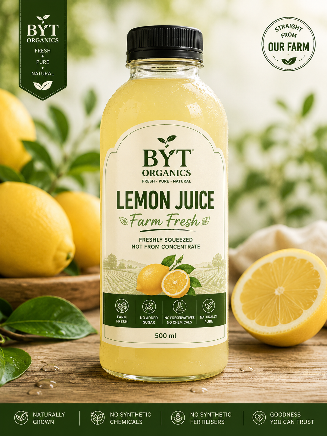 Pure Lemon Juice | Farm Fresh Tomatoes | No Preservatives | BYT Organics