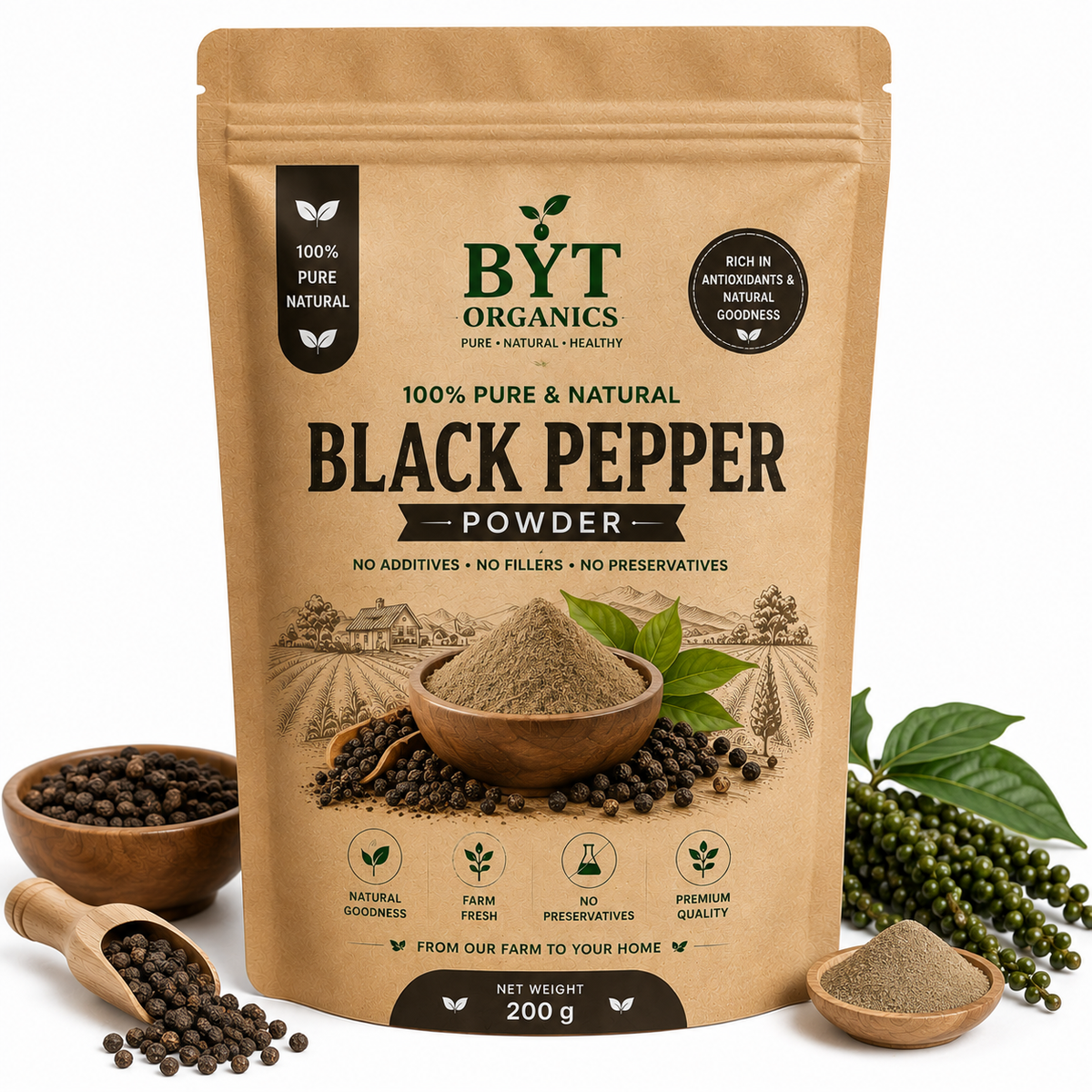 Pure crushed black pepper (Kali Mirch)| BYT Organics
