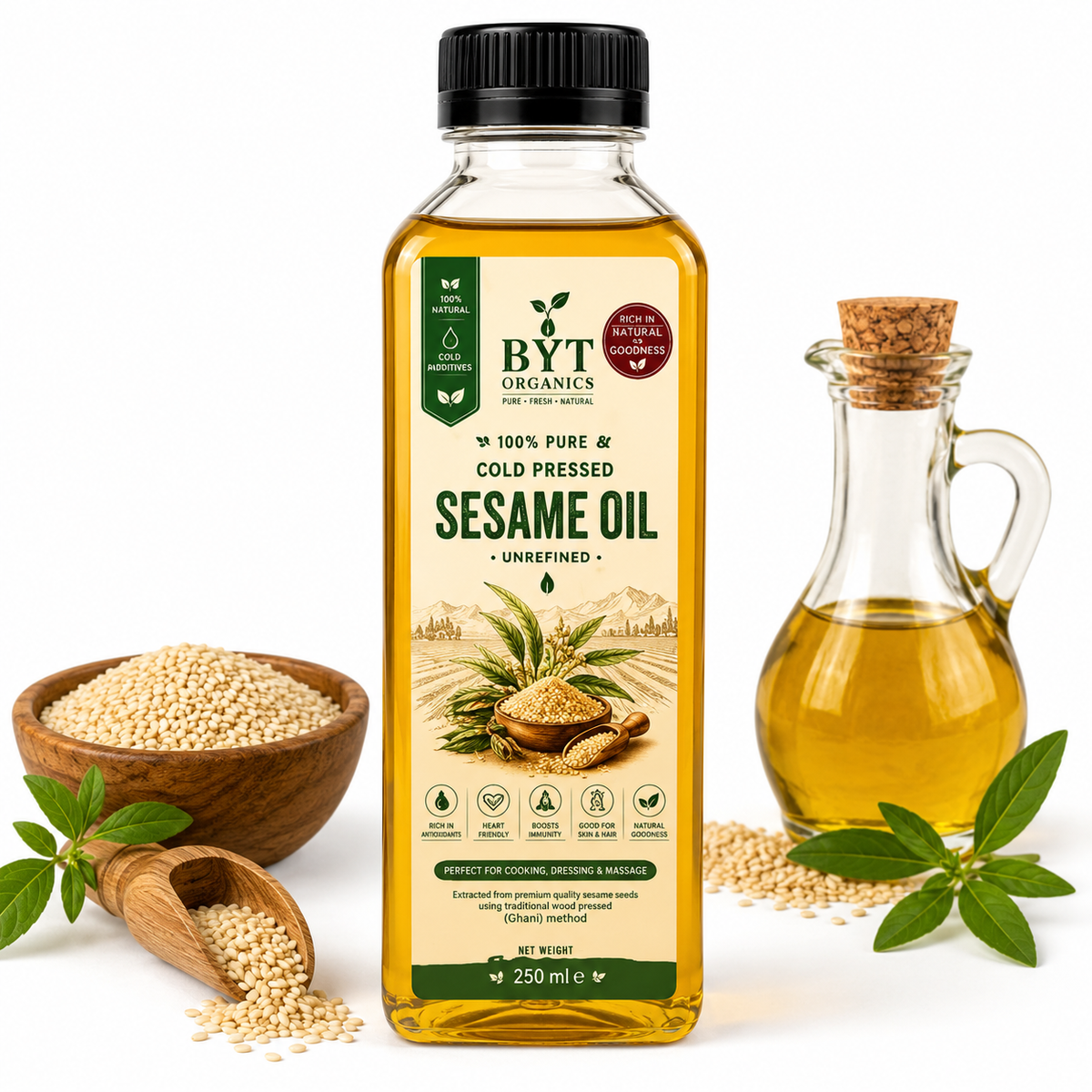 Natural Cold Pressed Sesame Oil |  100% Pure | BYT Organics