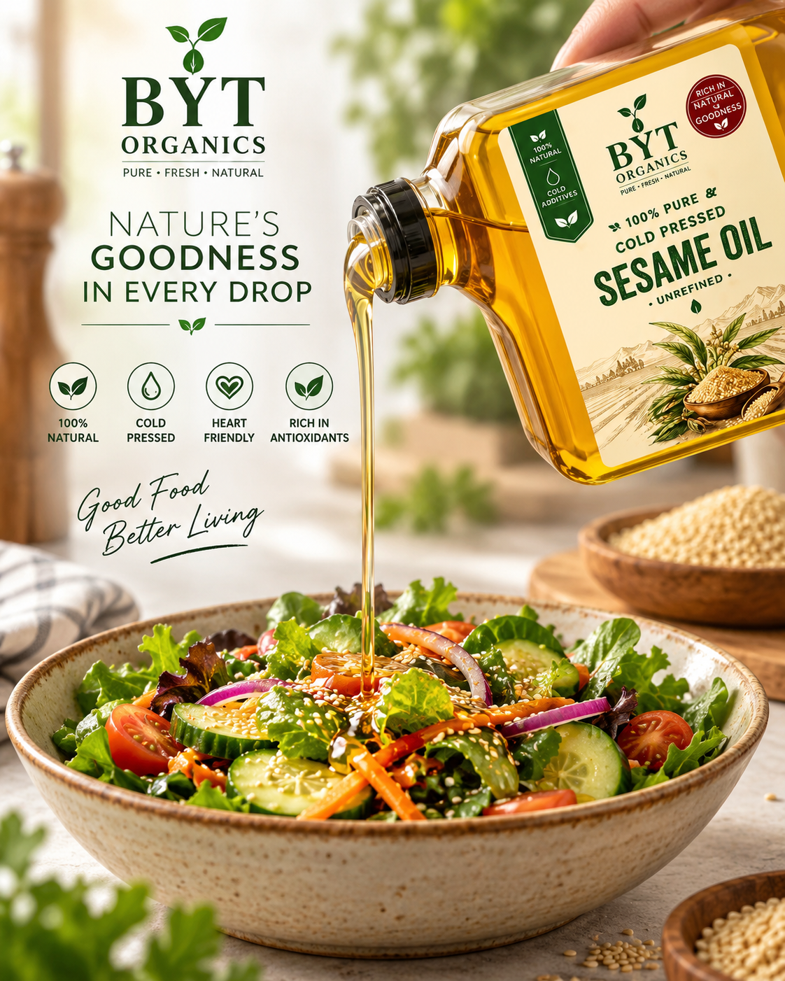 Natural Cold Pressed Sesame Oil |  100% Pure | BYT Organics