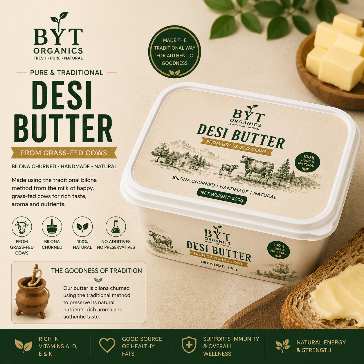 BYT Organics Desi Butter – Traditional Bilona Churned