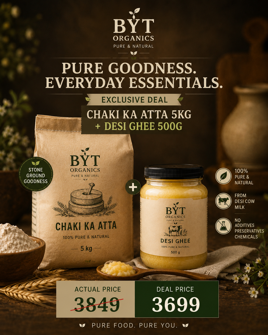 Chaki ka Atta 5kg + Desi Ghee half Kg