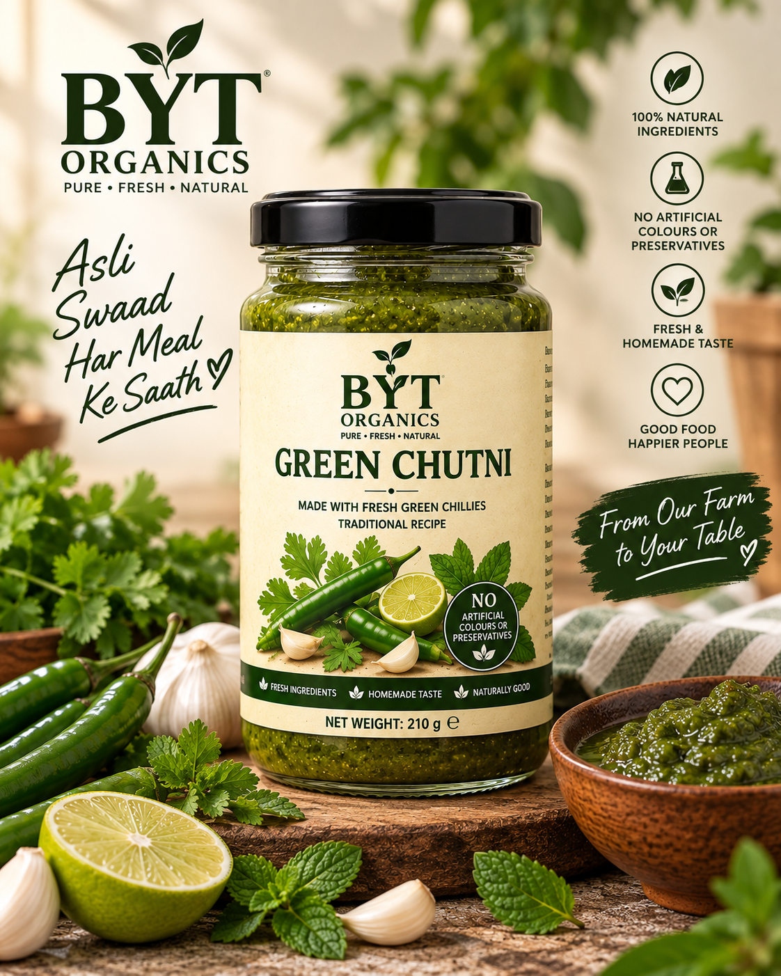 BYT Green Chilli Sauce – Fresh & Tangy | 210g