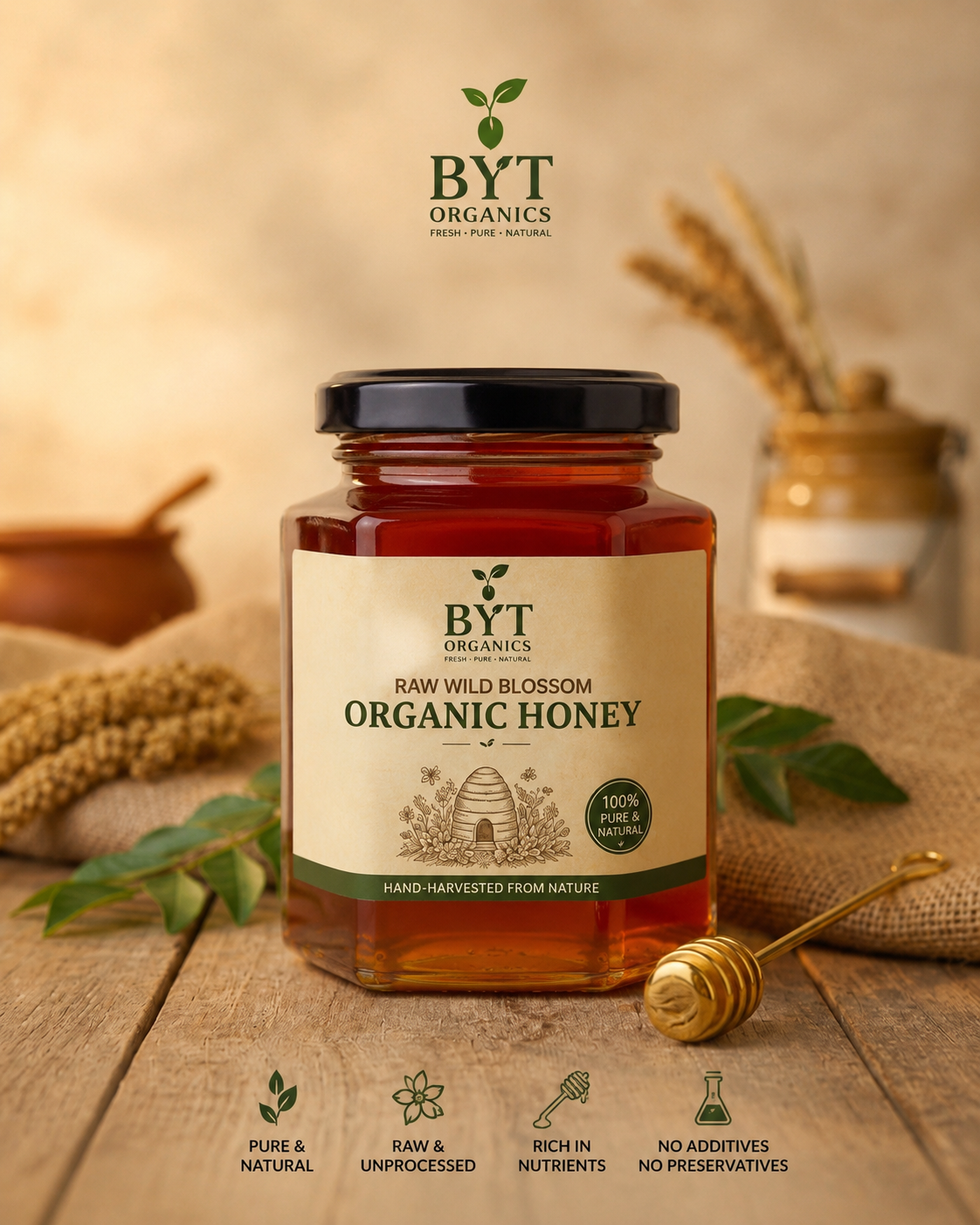 Pure Natural Honey |  Raw & Unprocessed | BYT Organics
