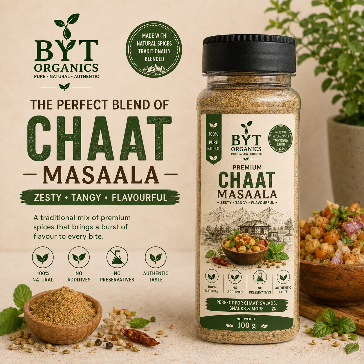 BYT Organics Chaat Masala – Premium Spice Blend | 100g