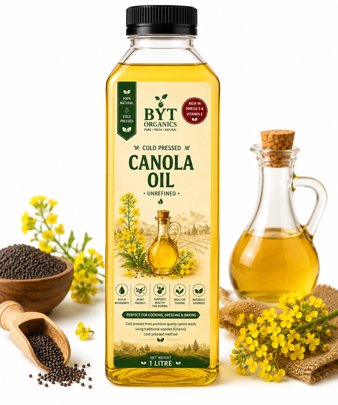 Natural Cold Pressed CanolaOil |  100% Pure | BYT Organics