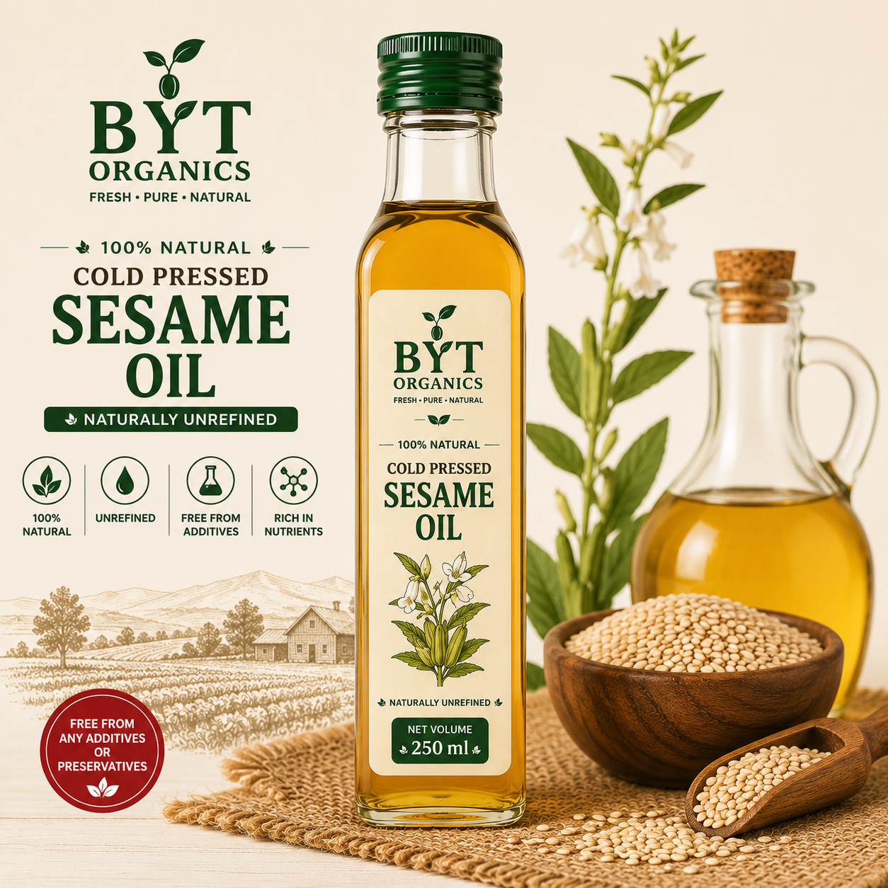 Natural Cold Pressed Sesame Oil |  100% Pure | BYT Organics (Copy)