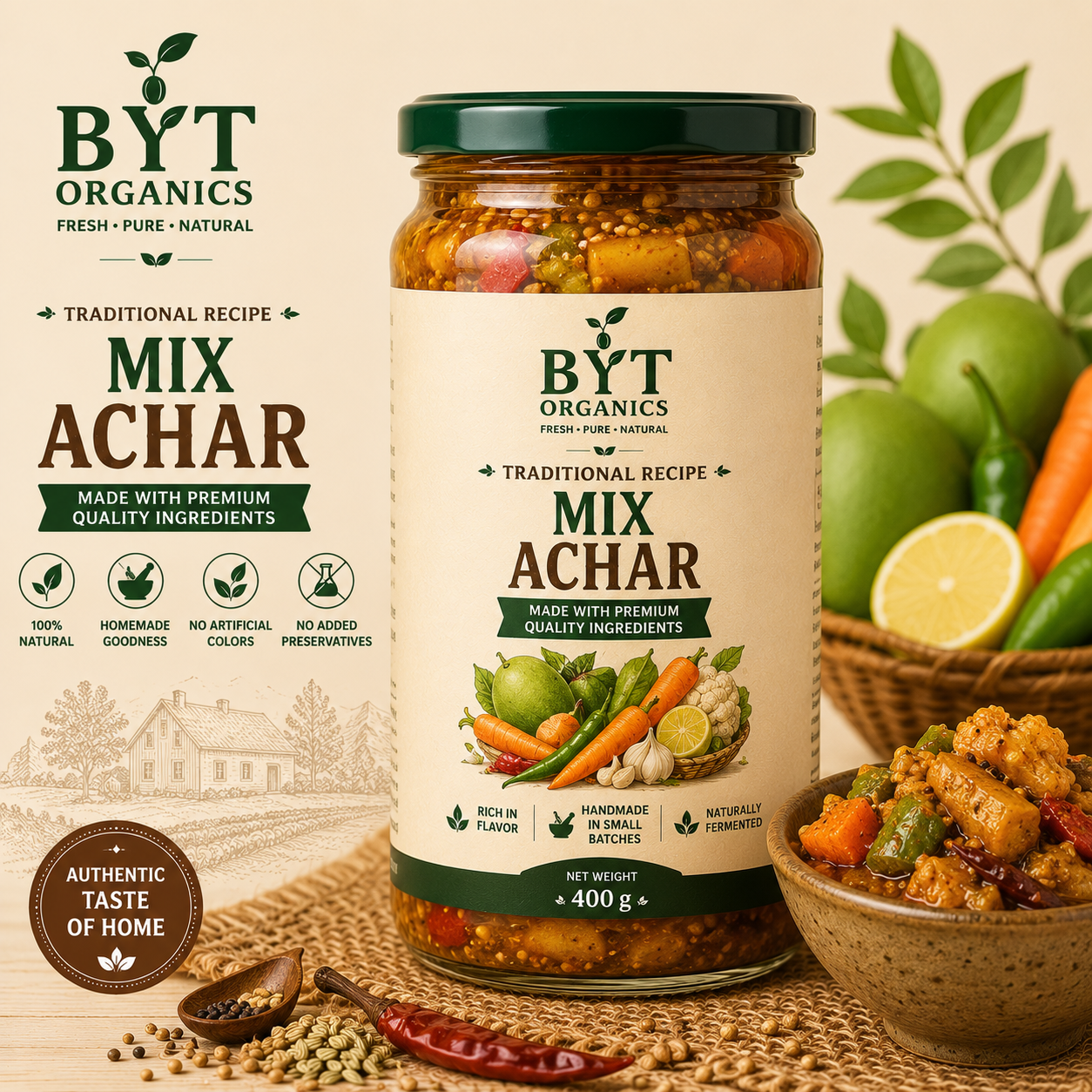 Mixed Achar | Traditional Homemade Pickle | BYT Organics