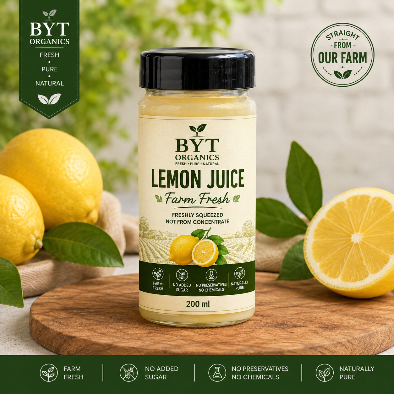 Pure Lemon Juice | Farm Fresh Lemons | No Preservatives | BYT Organics