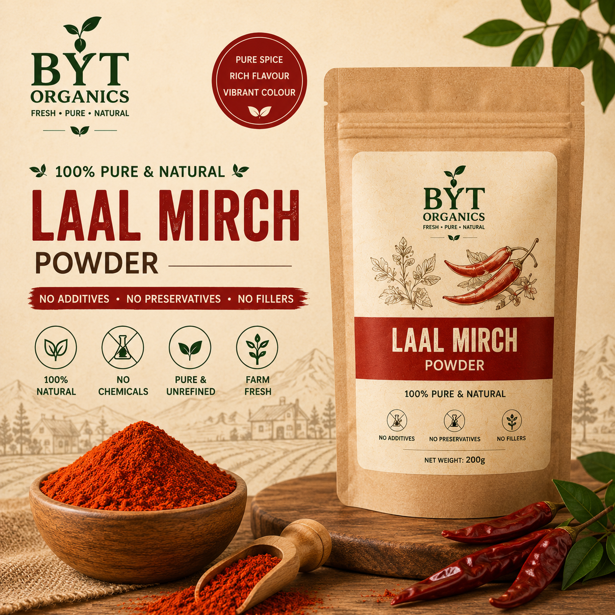 Red Chilli Powder | 100% Pure, Natural & No Additives | BYT Organics
