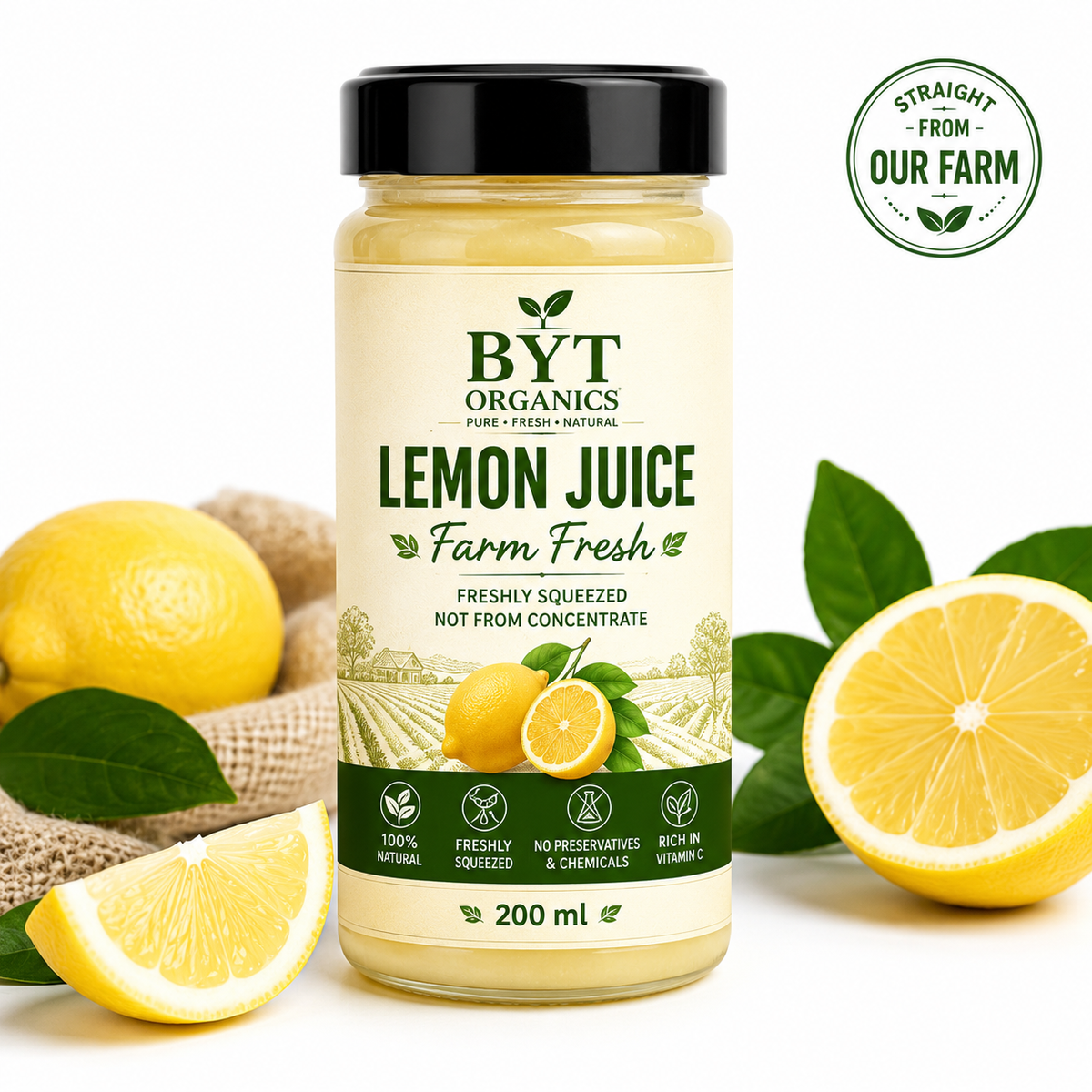 Pure Lemon Juice | Farm Fresh Lemons | No Preservatives | BYT Organics