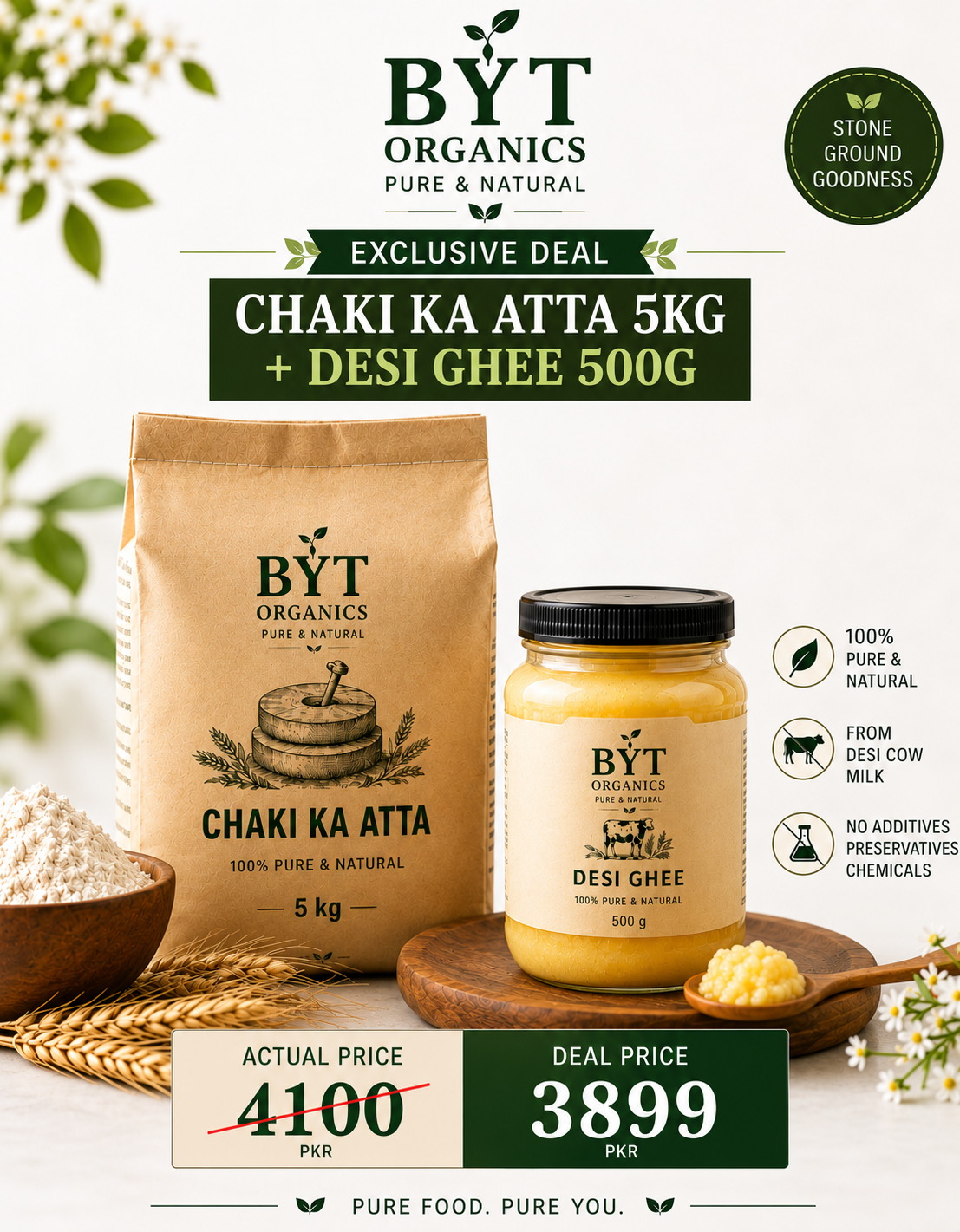 Chaki ka Atta 5kg + Desi Ghee half Kg