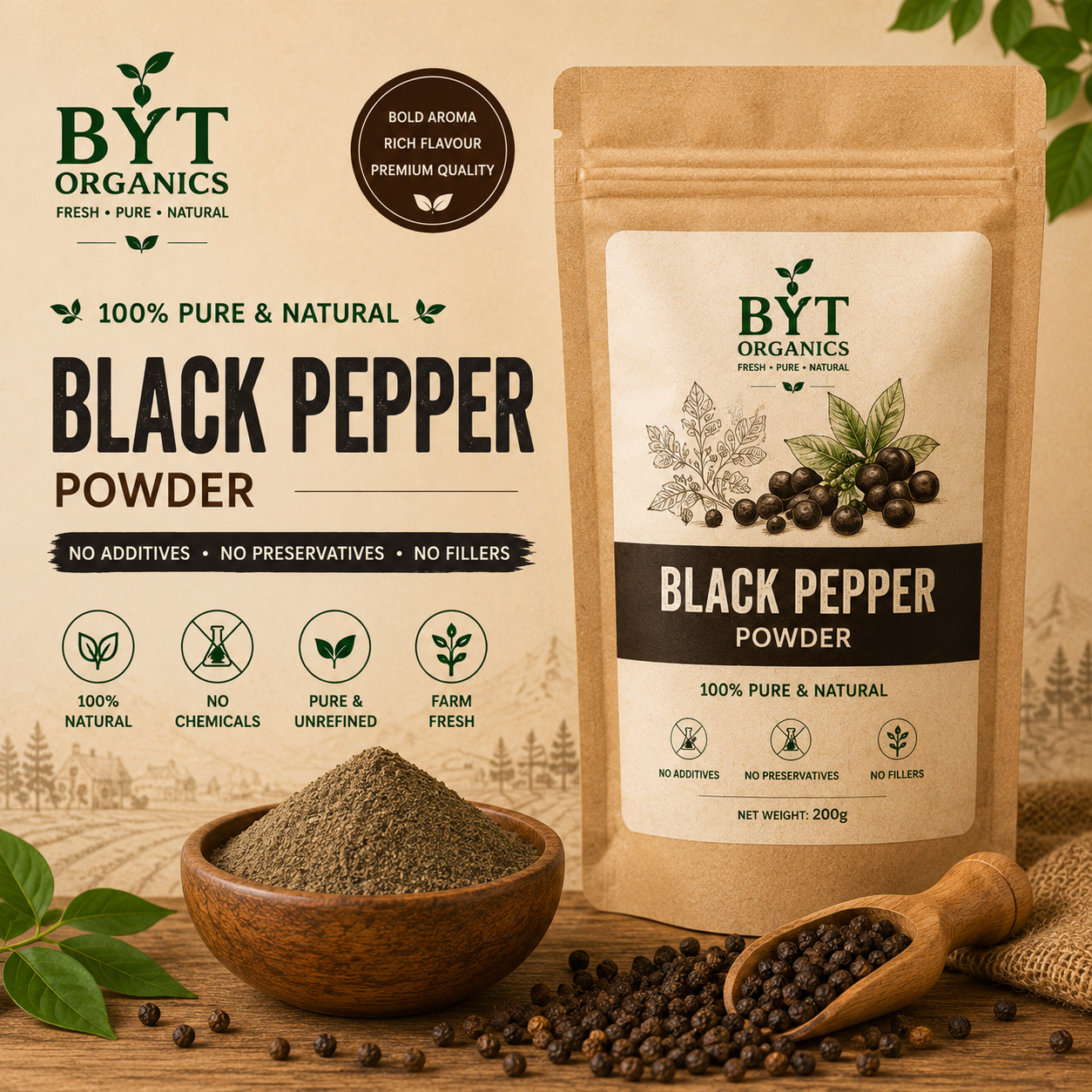 Pure crushed black pepper (Kali Mirch)| BYT Organics