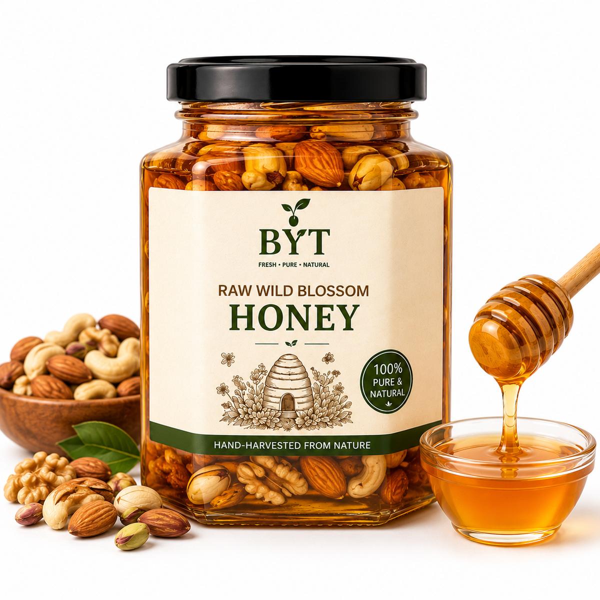 Raw Wild Honey with Nuts -250g | BYT Organics